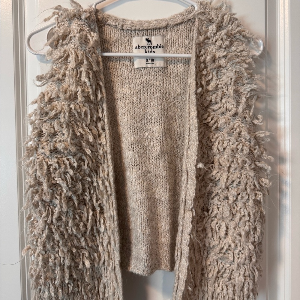 Abercrombie Kids Cream Cardigan with Shaggy Texture